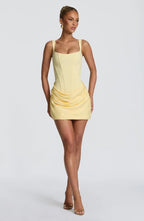 Corset homecoming mini dress with square neckline, draped skirt and lace-up back - view 3