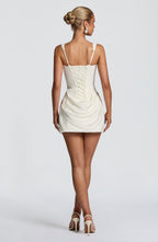 Corset homecoming mini dress with square neckline, draped skirt and lace-up back - view 5
