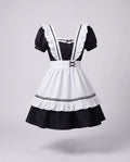 Women's black and white maid Halloween costume with ruffled apron and puff sleeves - view 4