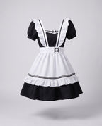 Women's black and white maid Halloween costume with ruffled apron and puff sleeves - view 4
