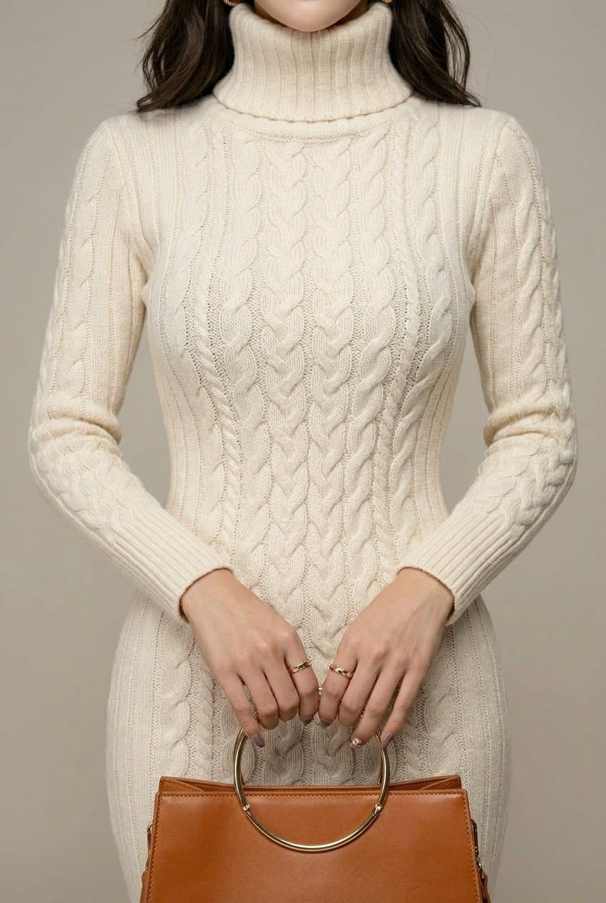 Emmeline cable knit turtleneck midi dress - view 2