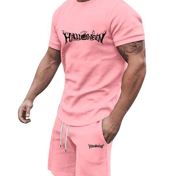 Men's Halloween T-shirt and drawstring shorts matching set with jack-o'-lantern graphic - view 4