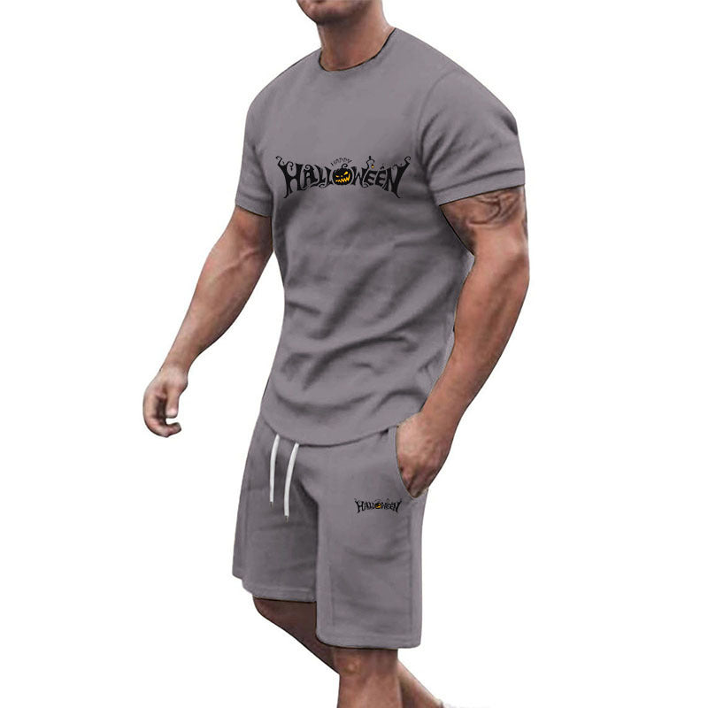 Men's Halloween T-shirt and drawstring shorts matching set with jack-o'-lantern graphic - view 7