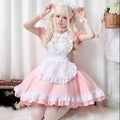 Pink and white ruffled maid-style costume dress with apron and cat ears