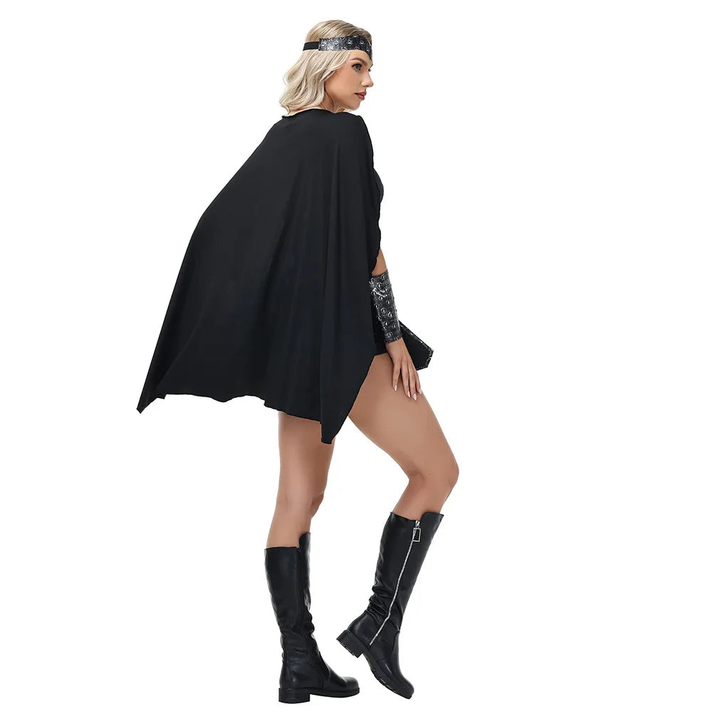 Black warrior couples Halloween costume with cape and armor-print panels - view 2