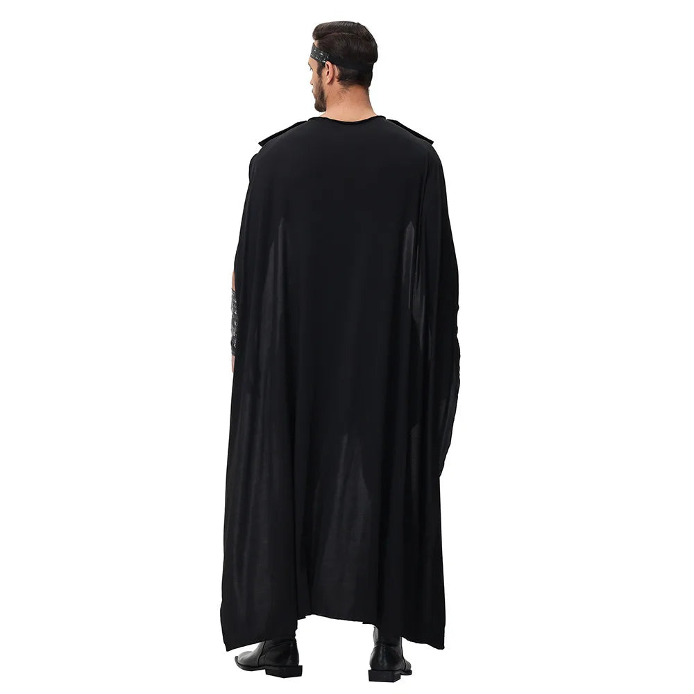 Black warrior couples Halloween costume with cape and armor-print panels - view 3