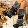 Dovira | Faux Fur Trim Mid Calf Boots with Chain Detail and Platform Heel