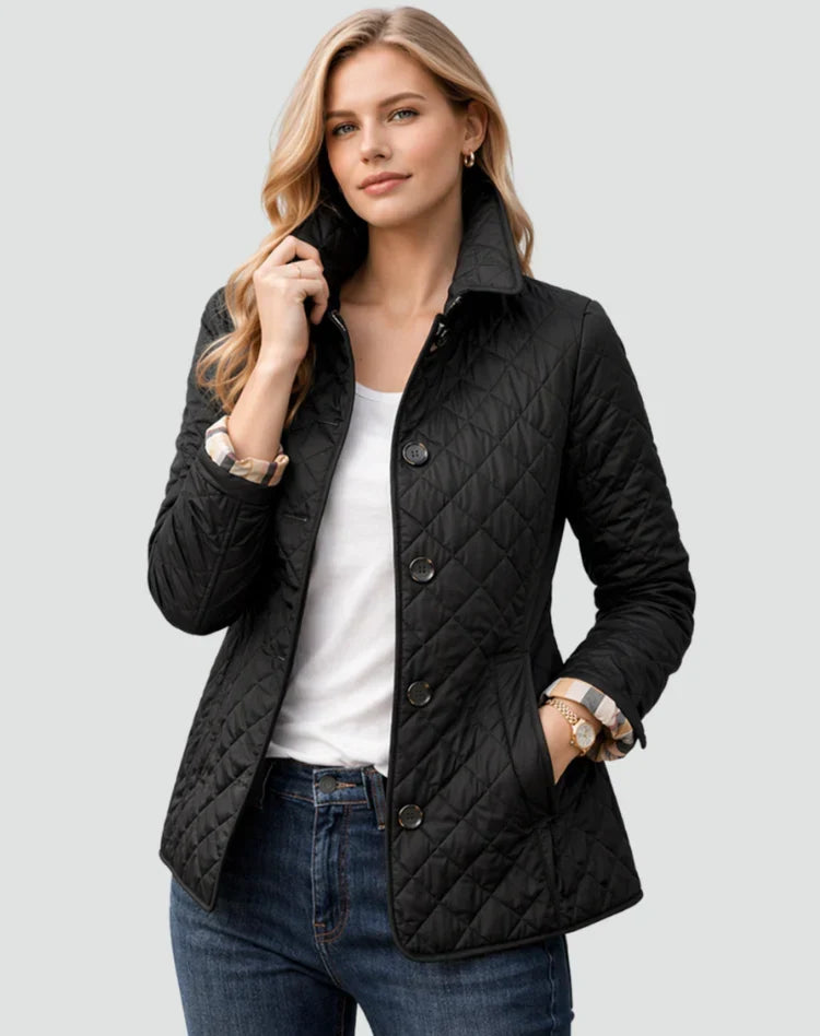 Edna button front quilted jacket - front view