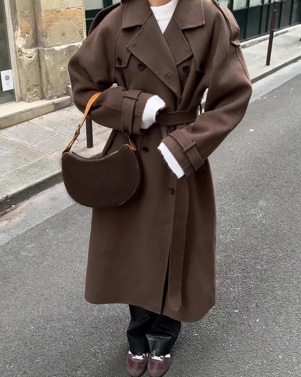 Eleanor wool blend longline trench coat - front view