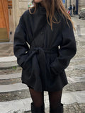 Elena belted funnel neck short coat - front view