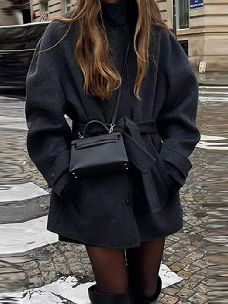 Elena belted funnel neck short coat - view 3