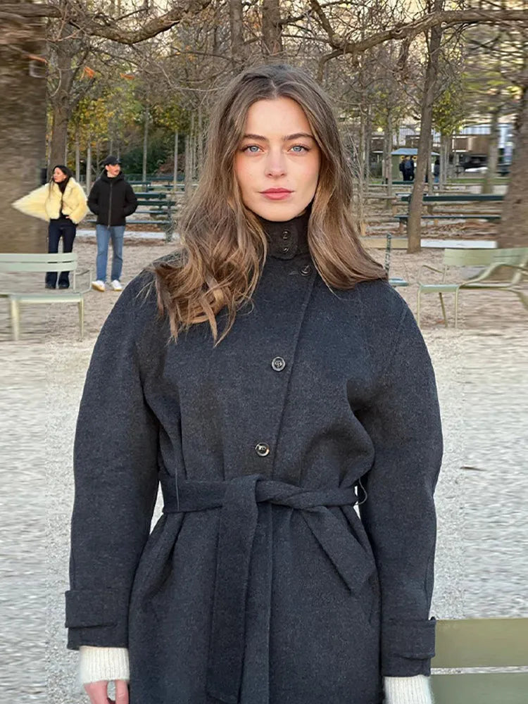 Elena belted funnel neck short coat - view 4