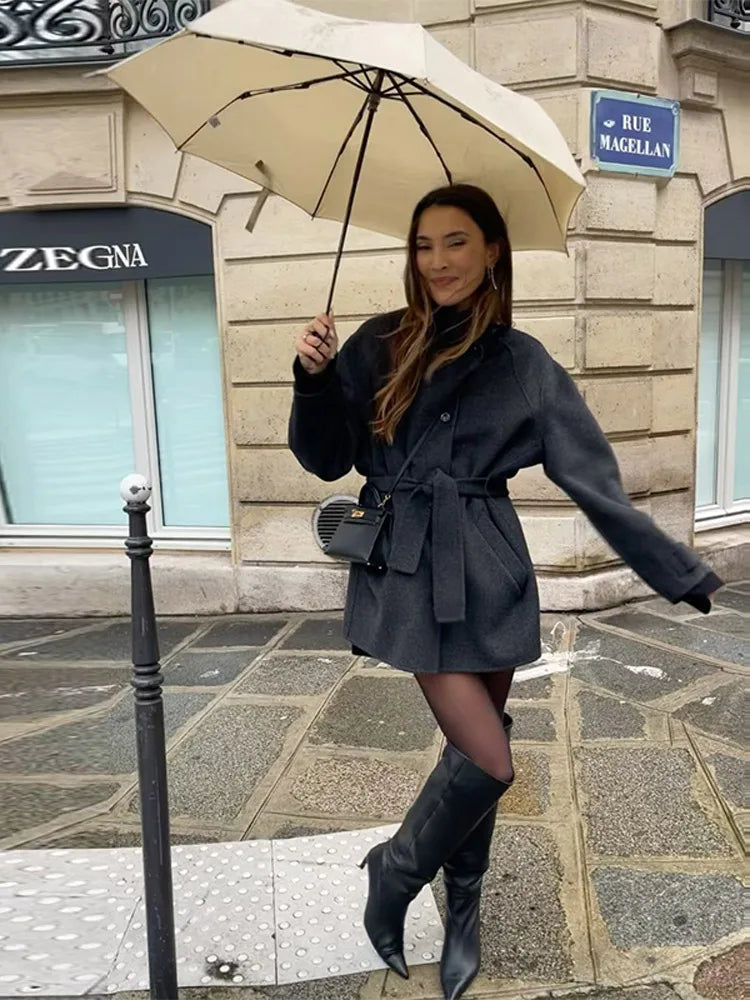 Elena belted funnel neck short coat - view 6