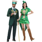Green hatter couples Halloween costume with gold embroidered jackets