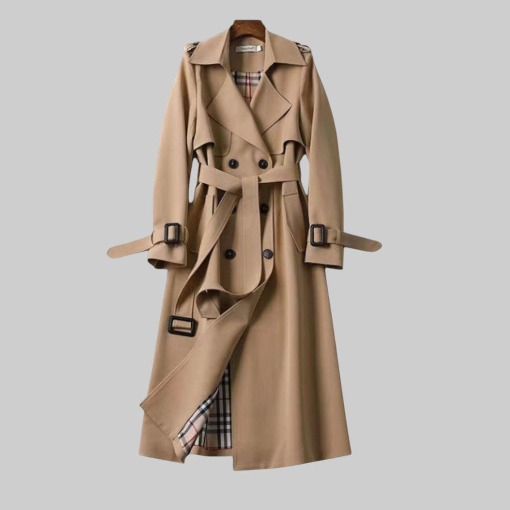 Women's belted double-breasted trench coat, long length with buckled cuffs - view 2