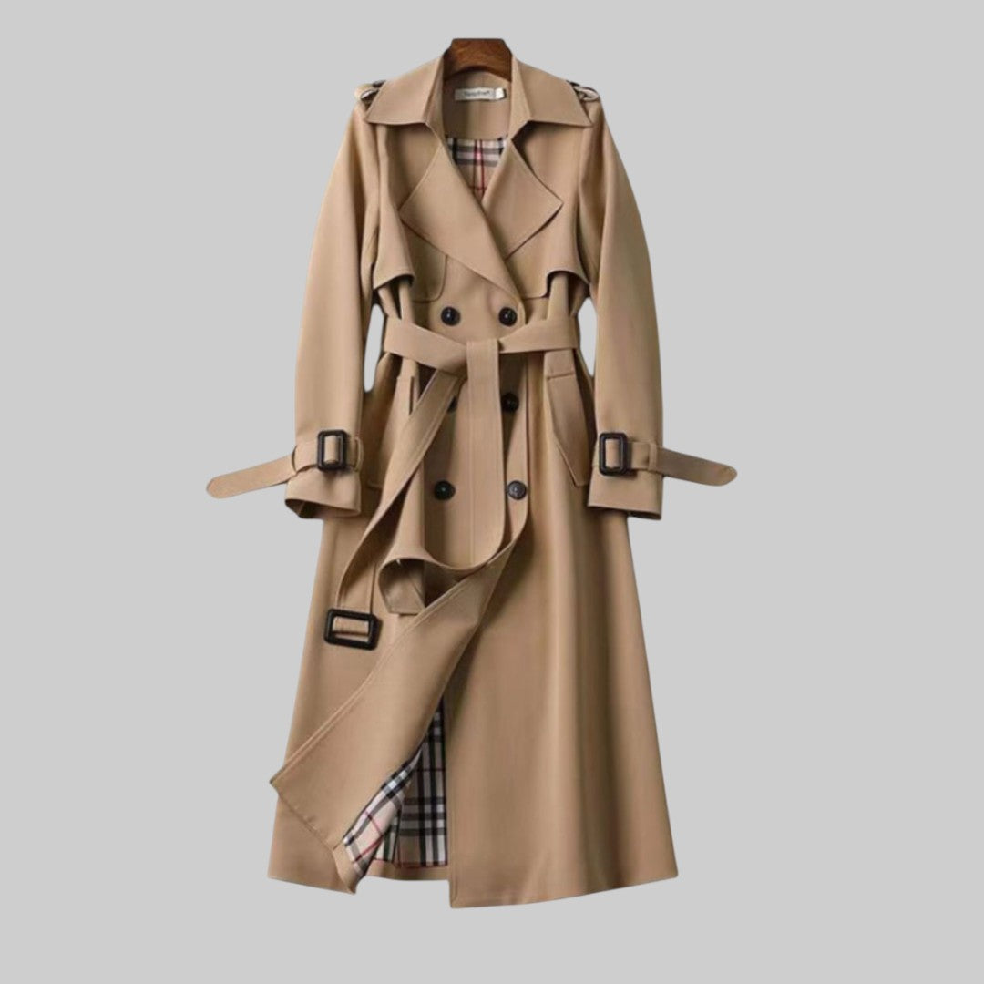 Women's belted double-breasted trench coat, long length with buckled cuffs - view 2
