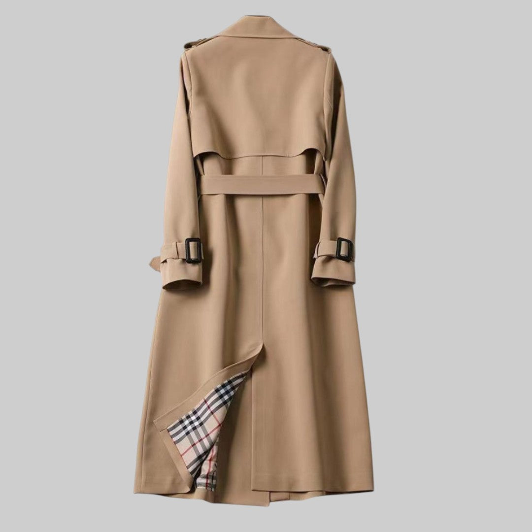 Women's belted double-breasted trench coat, long length with buckled cuffs - view 3