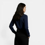 Relaxed satin collared shirt with button front worn tucked in - view 3