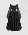 Black lace-up corset witch costume dress with sheer long sleeves - view 4