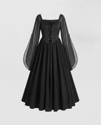 Black lace-up corset witch costume dress with sheer long sleeves - view 4