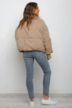 Women's cropped puffer jacket with zip front and side zip pockets - view 2