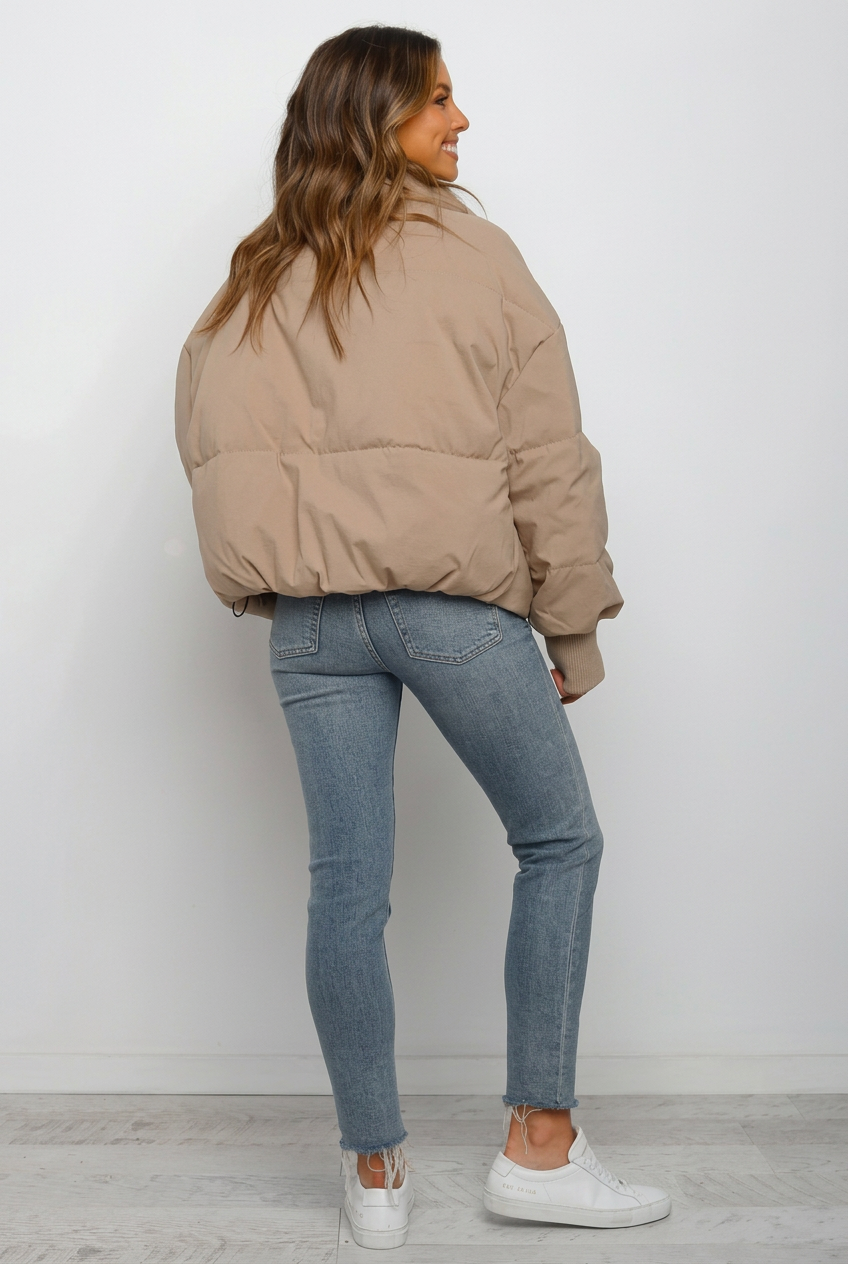 Women's cropped puffer jacket with zip front and side zip pockets - view 2