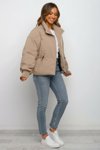 Women's cropped puffer jacket with zip front and side zip pockets - view 3
