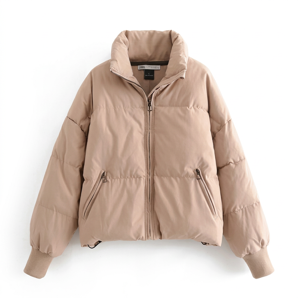 Women's cropped puffer jacket with zip front and side zip pockets - view 6