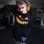 Orange hoodie dress with black jack-o'-lantern face print - view 4