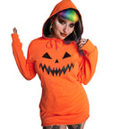 Orange hoodie dress with black jack-o'-lantern face print - view 5