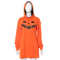 Orange hoodie dress with black jack-o'-lantern face print - view 7