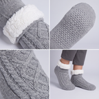 Fleece-lined cable knit slippers for women with plush fold-over cuff - view 10