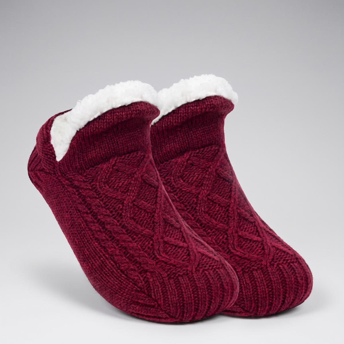 Fleece-lined cable knit slippers for women with plush fold-over cuff - view 3