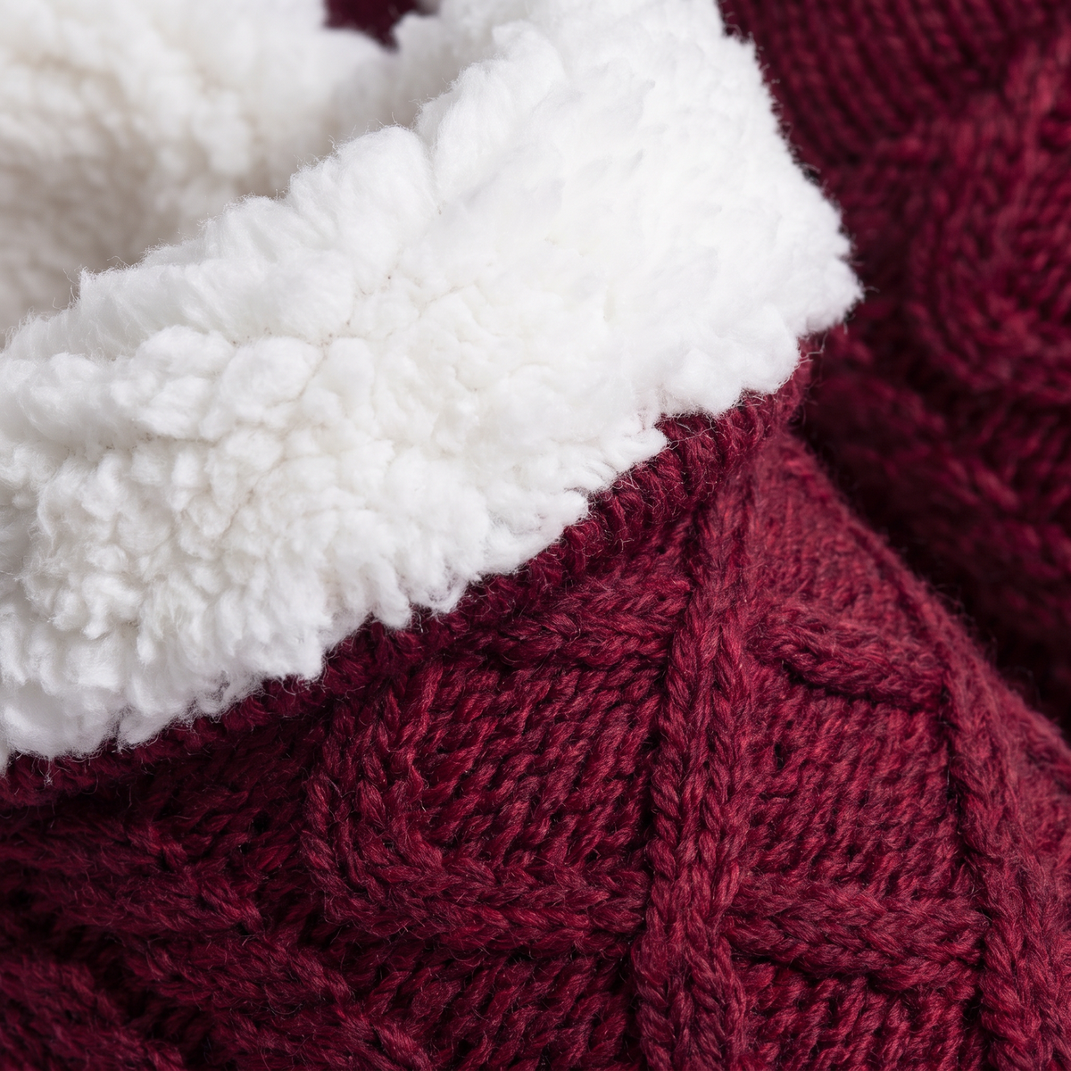 Fleece-lined cable knit slippers for women with plush fold-over cuff - view 7