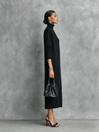 Black knit turtleneck winter midi dress with long sleeves - view 5