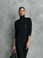 Black knit turtleneck winter midi dress with long sleeves - view 8
