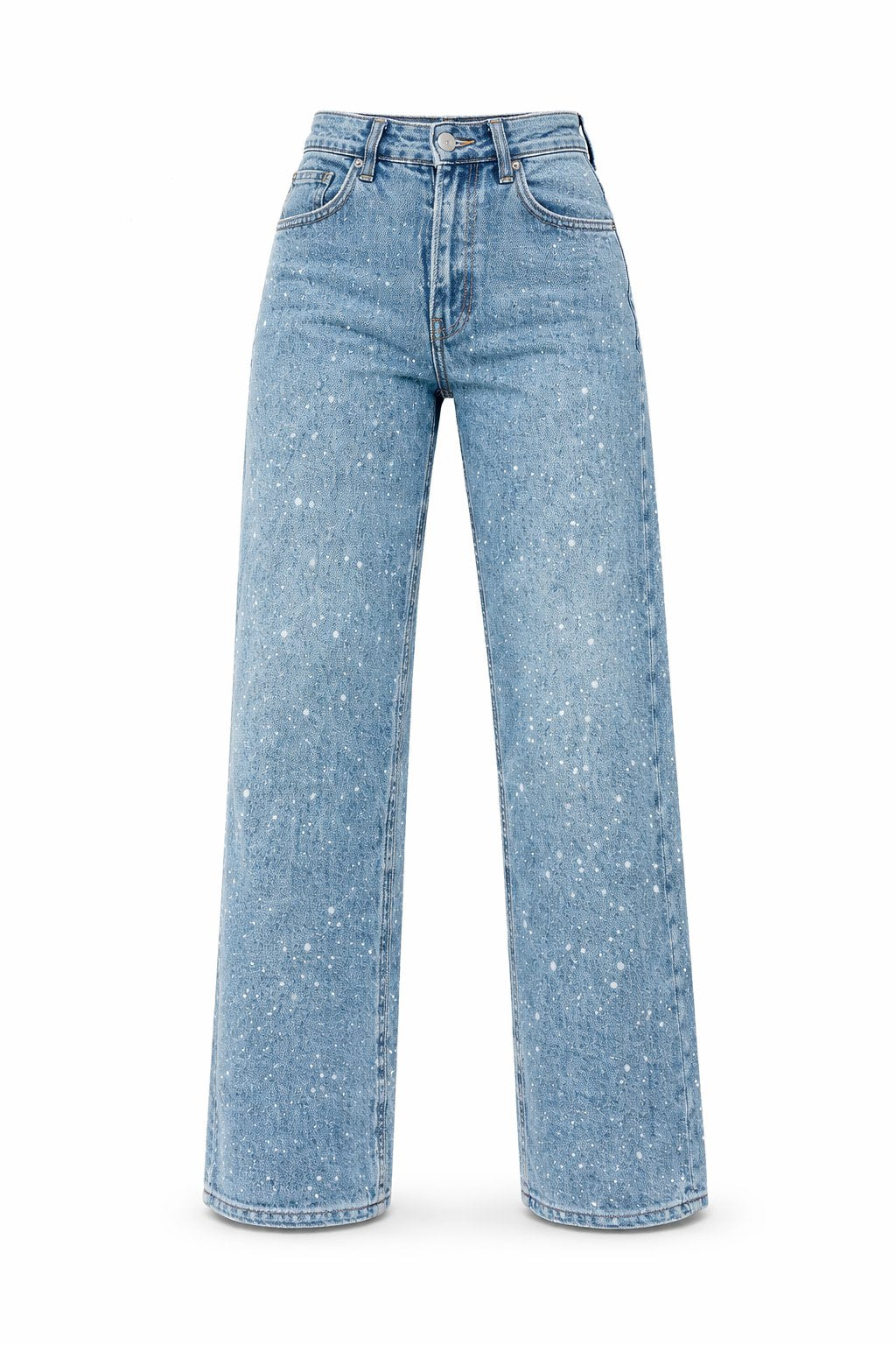 High rise glitter wide leg jeans with straight leg in light blue wash - view 10