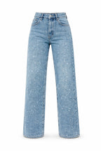 High rise glitter wide leg jeans with straight leg in light blue wash - view 10