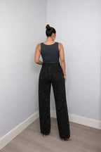 High rise glitter wide leg jeans with straight leg in light blue wash - view 11