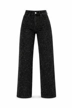 High rise glitter wide leg jeans with straight leg in light blue wash - view 12