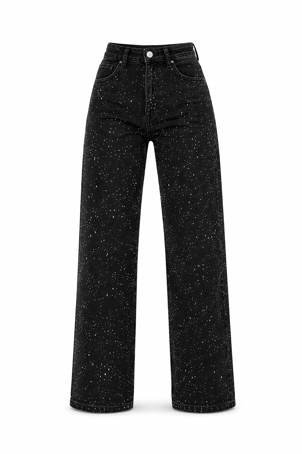 High rise glitter wide leg jeans with straight leg in light blue wash - view 12