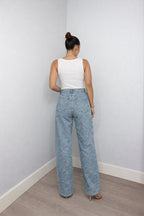 High rise glitter wide leg jeans with straight leg in light blue wash - view 3