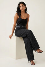 High rise glitter wide leg jeans with straight leg in light blue wash - view 9
