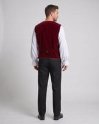 Men's red velvet double-breasted vest costume with gold piping and gold-tone buttons - view 3