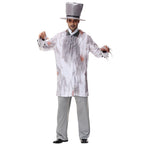 Women's ghost bride Halloween costume dress with lace-up bodice, tulle flared sleeves and tattered hem - view 7