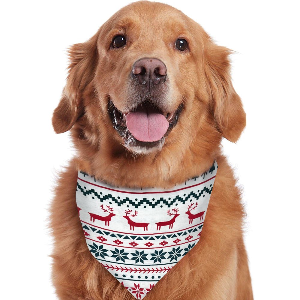 Matching family Christmas pajamas with red and green reindeer and snowflake print and gray ribbed cuffs - view 8