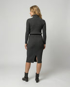 Ribbed turtleneck sweater dress with chevron knit front and midi pencil skirt - view 3