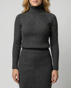 Ribbed turtleneck sweater dress with chevron knit front and midi pencil skirt - view 4
