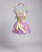 Women's pastel fairy costume dress with pink satin bodice, leaf vine trim and lavender tulle petal skirt - view 4