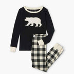 Matching Christmas pajamas with polar bear print tops and black and cream plaid pants - view 6